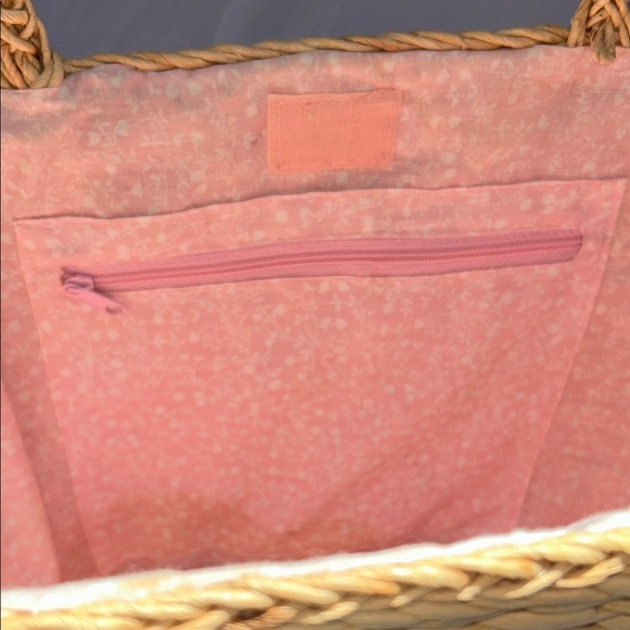 Tropical Woven Tote Bag with Sequined Flamingo Palm Tree Design - Picture 12 of 16